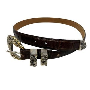 Brighton Museum Collection Noah Ark Silver Buckle Dark Brown Leather Belt Medium